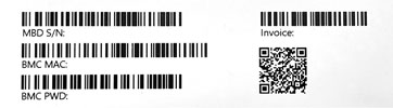 Voorbeeld van de sticker met factuur- en serienummer
